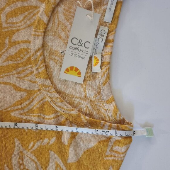C&C California Linen T-Shirt Sz XS Yellow Leaf Print - Picture 4 of 6